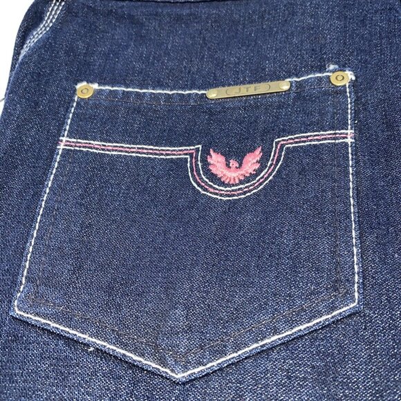 Vintage JTF Women’s Dark Jeans Pink Belt Embroidery Logo High Waisted Size 38 - Picture 3 of 16